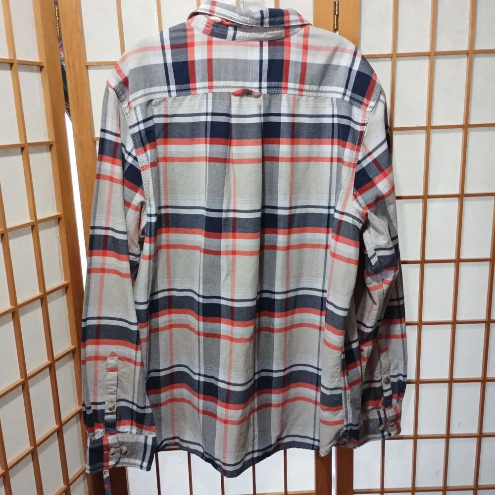 The North Face Mens XL Plaid Flannel Shirt Red Blue Gray Button Up Outdoor